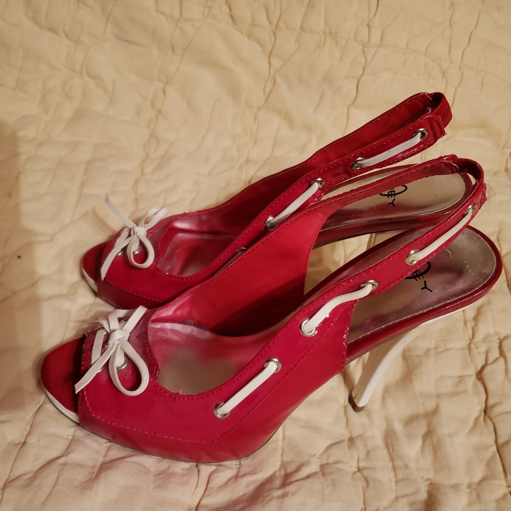 Red and White Platform Heels
